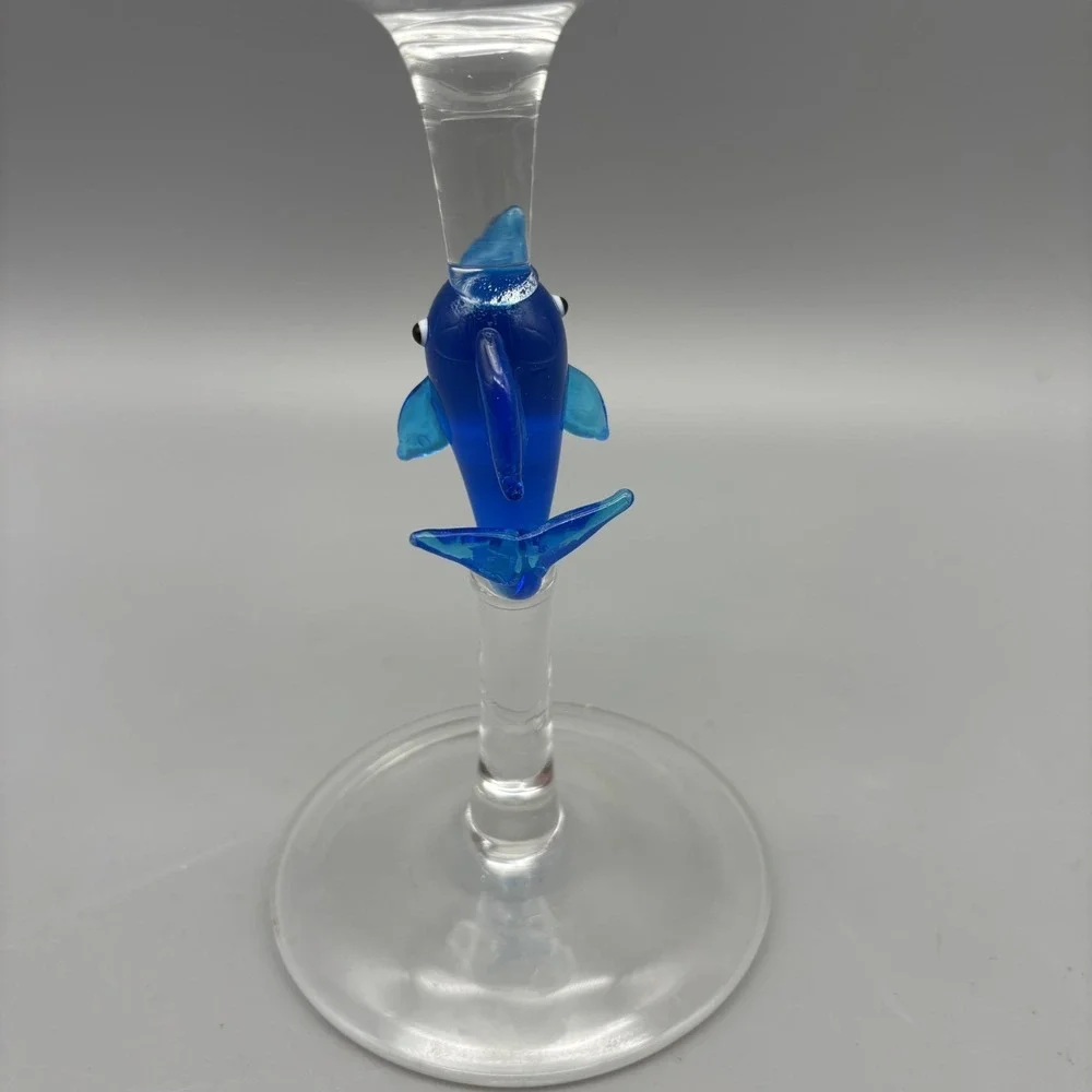 Pier 1 Dolphin Art Glass Stemmed Wine Glass ‎ 9 3/8
